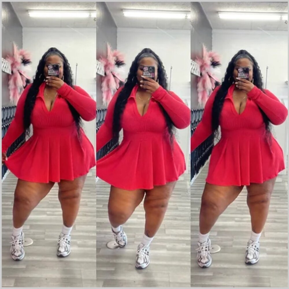 Red Long Sleeve Tennis Dress